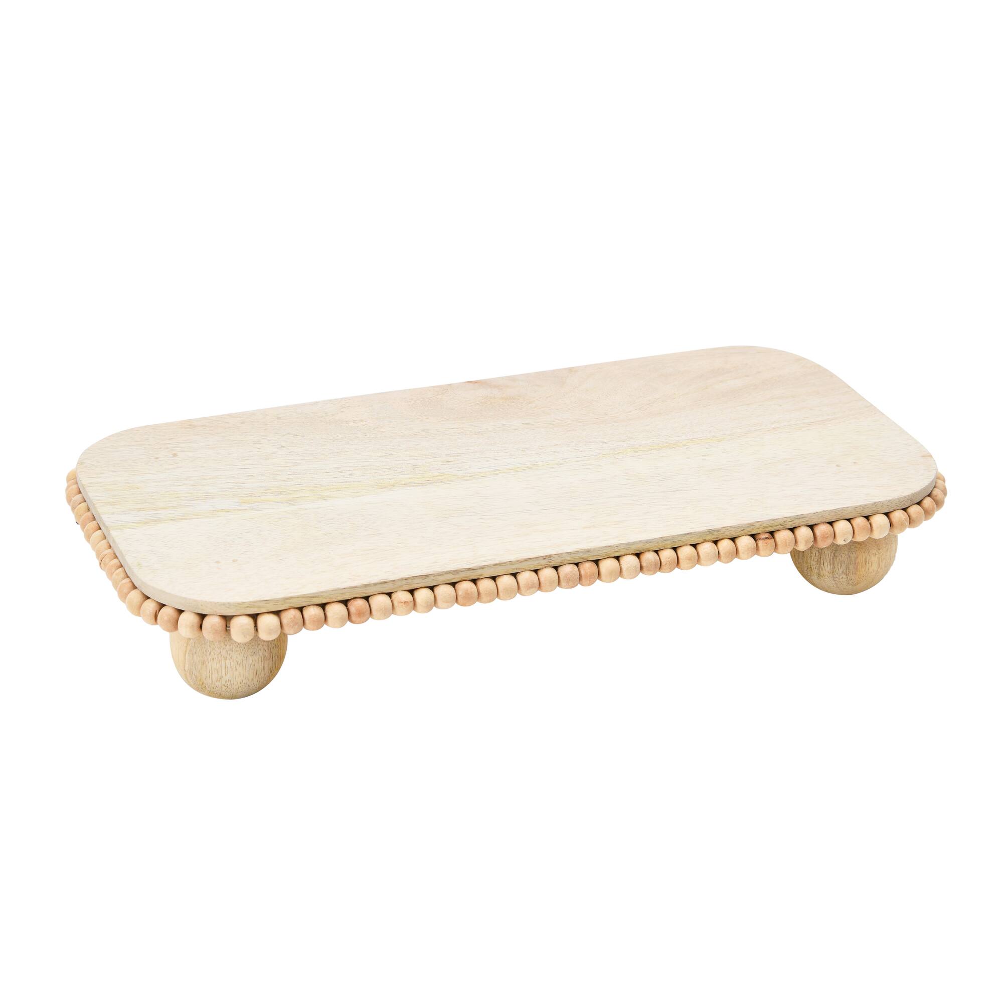 Hello Honey® 16" Natural Decorative Mango Wood Pedestal with Wood Beads